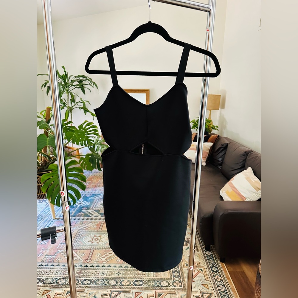 H&M Black Bodycon Dress w Front & Side Cutouts & Spaghetti Straps Sz M